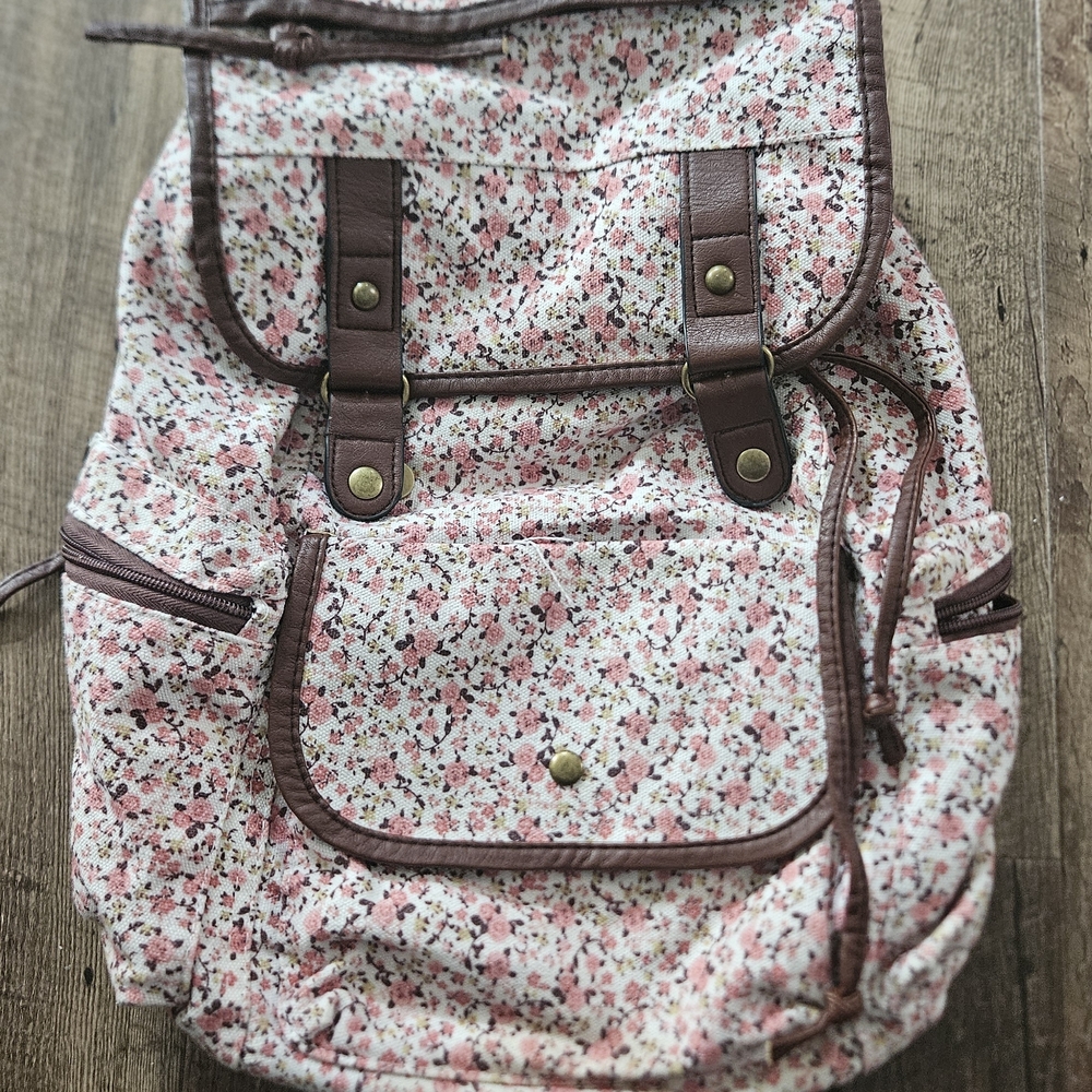 Floral Pink and Brown Backpack